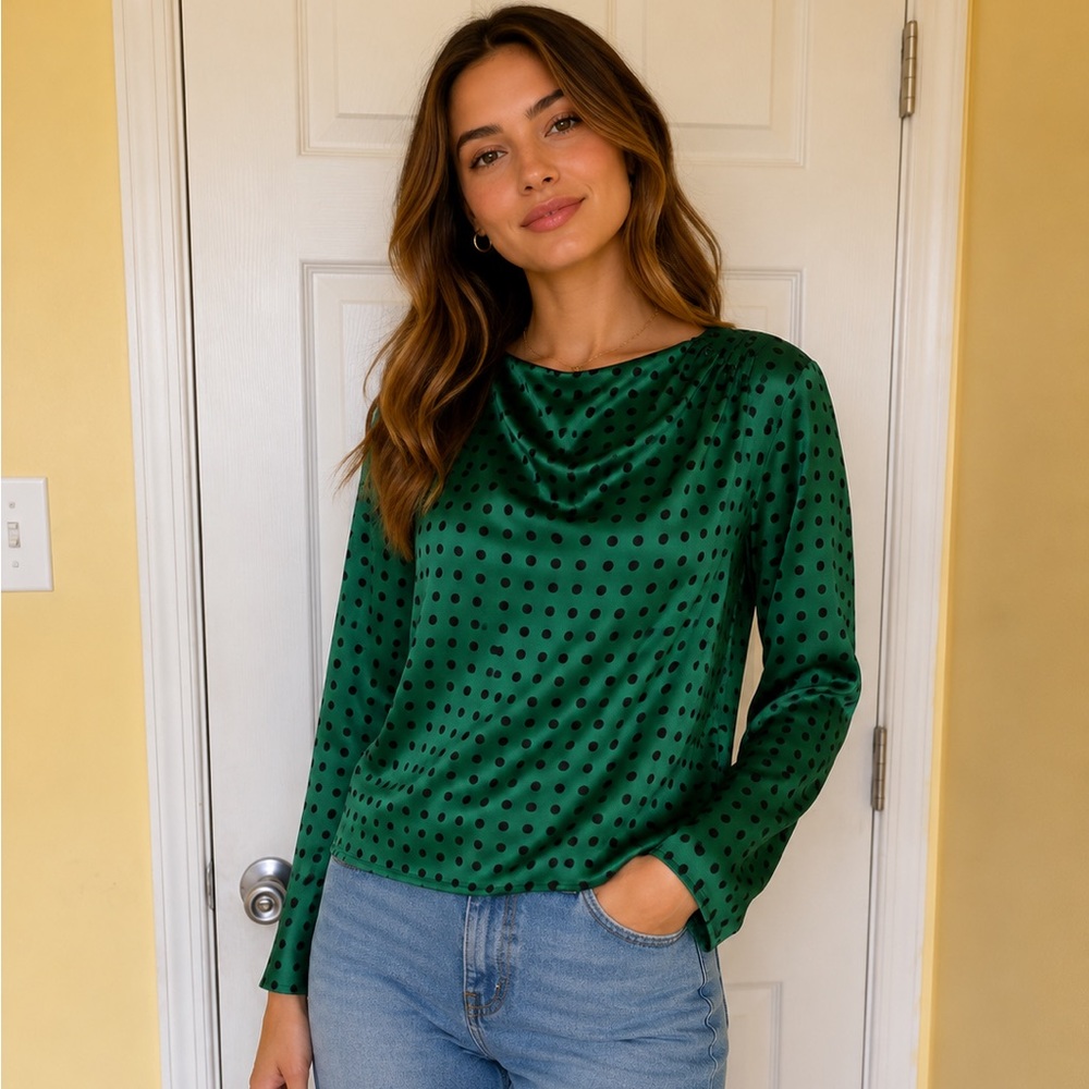 Zara Green Top with Black Polka Dots